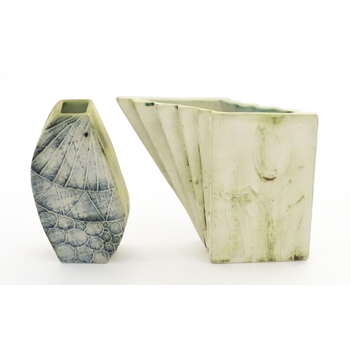 192 - Two Cornish studio pottery vases by Carn Pottery, to include one of shaped form. Marked under. Large... 