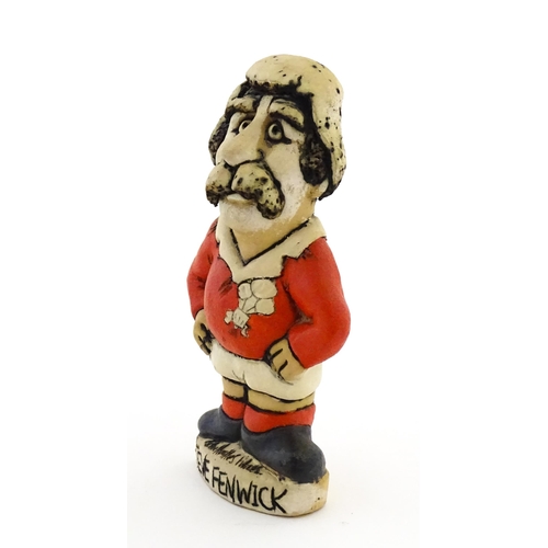 197 - A John Hughes pottery Grogg of Steve Fenwick in a Welsh red rugby jersey. Signed under. Approx. 6