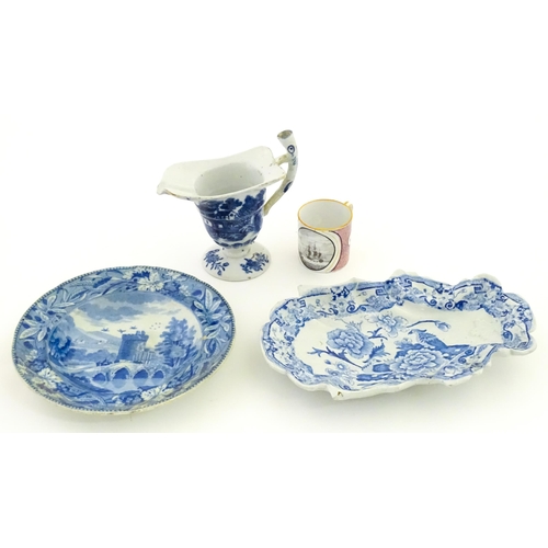 205 - Four assorted ceramic ware to include a Masons shaped dish decorated in the Blue Pheasant pattern, a... 