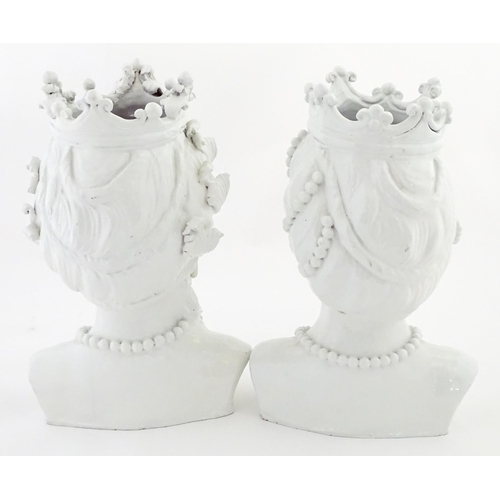 214 - A pair of Sicilian / Southern Italian terracotta Testa di Moro / Moor's Heads sculptural vases model... 