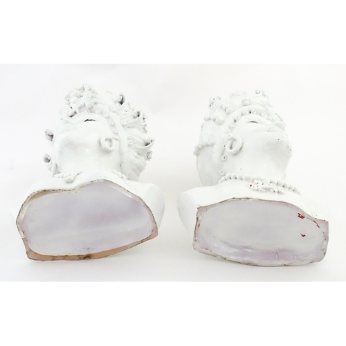 214 - A pair of Sicilian / Southern Italian terracotta Testa di Moro / Moor's Heads sculptural vases model... 