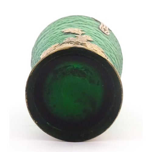 296 - A French Legras & Cie Mont Joye style Art Nouveau green glass vase with gilt oak leaf and acorn deta... 