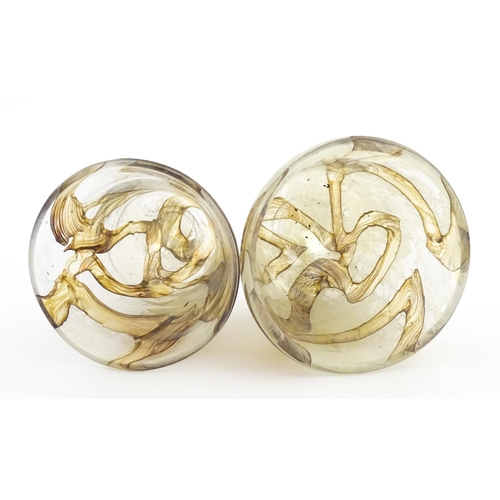 298 - Two Mdina glass earthtones drinking glasses of goblet form. One bearing Mdina label. Largest approx.... 