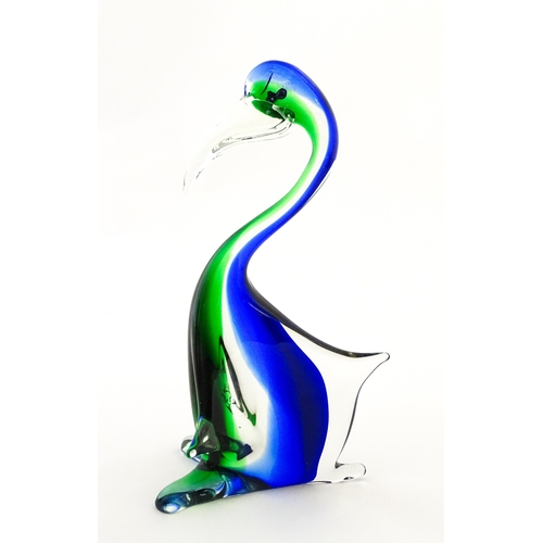 301 - A Murano style art glass bird sculpture with sommerso detail. Approx. 13 1/2