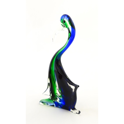 301 - A Murano style art glass bird sculpture with sommerso detail. Approx. 13 1/2