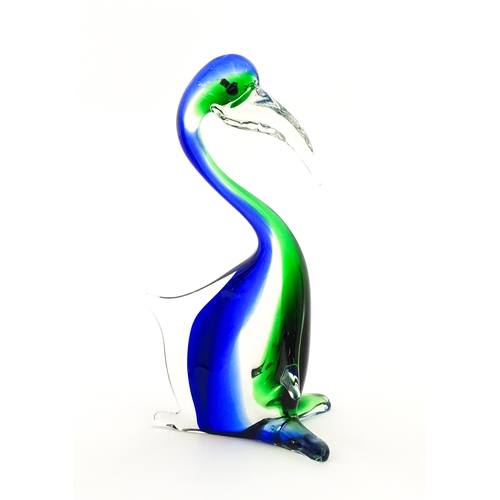 301 - A Murano style art glass bird sculpture with sommerso detail. Approx. 13 1/2
