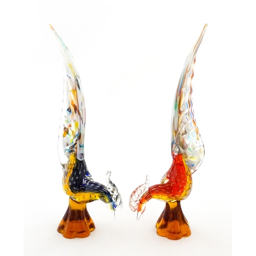 302 - Two Murano style art glass model of pheasants. Approx. 14 3/4