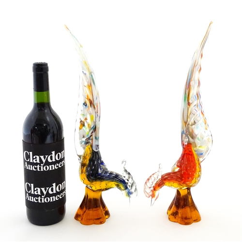 302 - Two Murano style art glass model of pheasants. Approx. 14 3/4