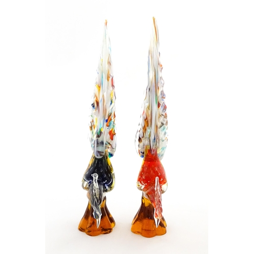 302 - Two Murano style art glass model of pheasants. Approx. 14 3/4