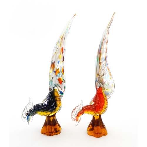 302 - Two Murano style art glass model of pheasants. Approx. 14 3/4