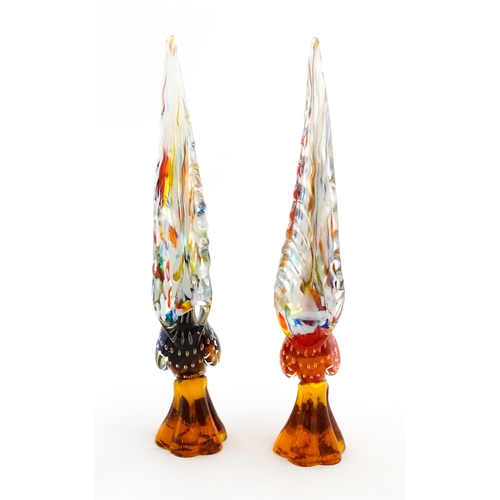 302 - Two Murano style art glass model of pheasants. Approx. 14 3/4