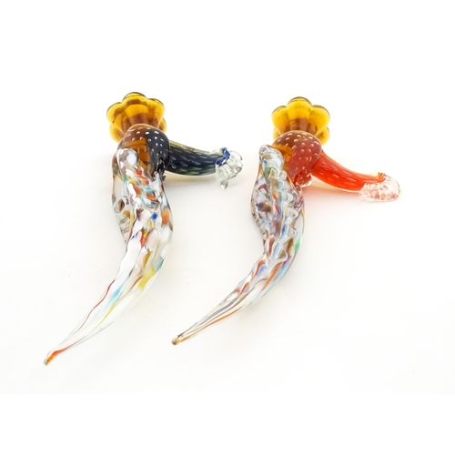 302 - Two Murano style art glass model of pheasants. Approx. 14 3/4