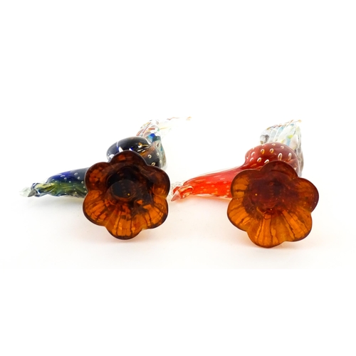 302 - Two Murano style art glass model of pheasants. Approx. 14 3/4
