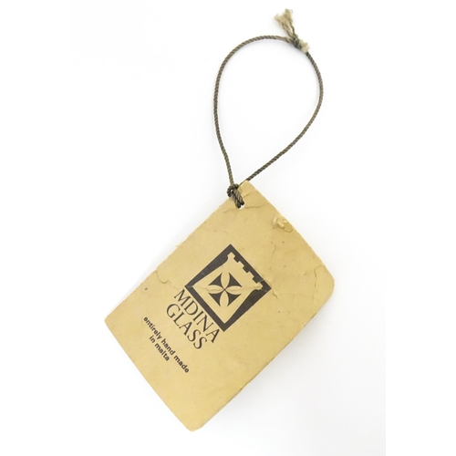 308 - A Mdina glass bottle vase. Signed under and with paper Mdina label. Approx. 14