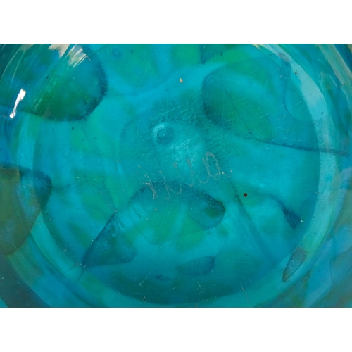 309 - A large Mdina blue glass decanter. Together with a smaller example. Both signed Mdina under. Largest... 