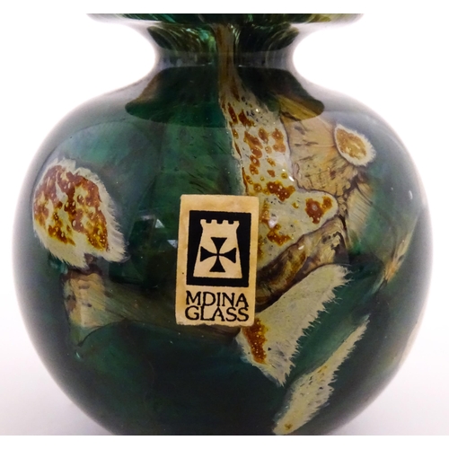325 - Three Mdina vases to include a squat vase in the Marble pattern, and one in the Tiger pattern. One s... 