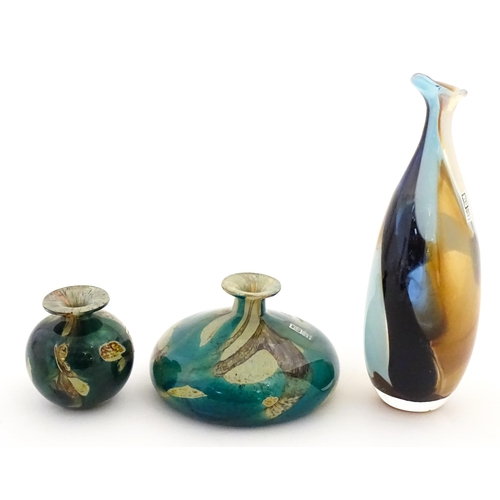 325 - Three Mdina vases to include a squat vase in the Marble pattern, and one in the Tiger pattern. One s... 