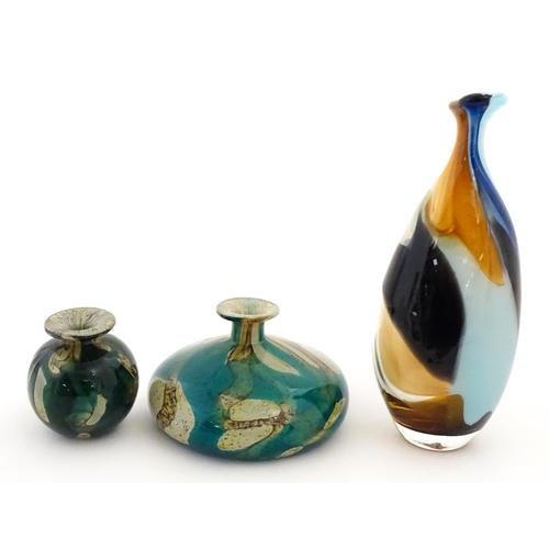 325 - Three Mdina vases to include a squat vase in the Marble pattern, and one in the Tiger pattern. One s... 