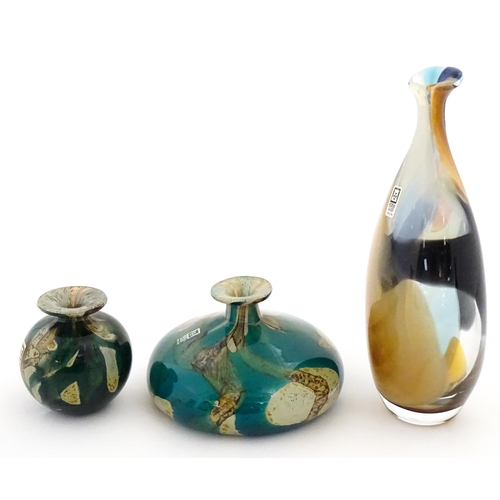 325 - Three Mdina vases to include a squat vase in the Marble pattern, and one in the Tiger pattern. One s... 
