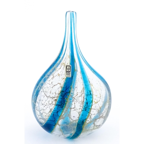 330 - A Mdina glass vase with blue stripe detail. Bears label. Approx. 8 1/2