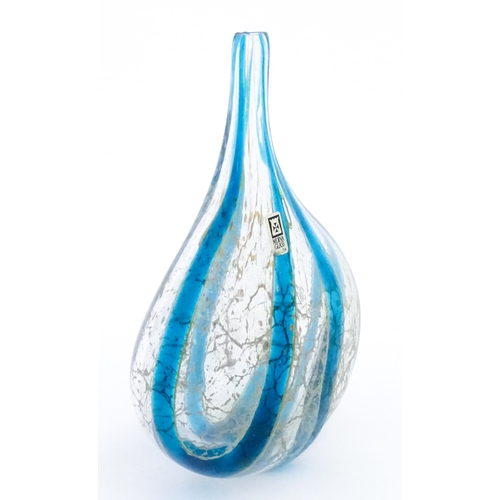330 - A Mdina glass vase with blue stripe detail. Bears label. Approx. 8 1/2