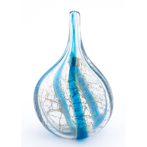 330 - A Mdina glass vase with blue stripe detail. Bears label. Approx. 8 1/2