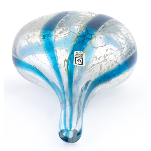 330 - A Mdina glass vase with blue stripe detail. Bears label. Approx. 8 1/2