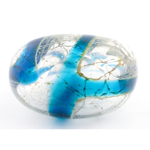 330 - A Mdina glass vase with blue stripe detail. Bears label. Approx. 8 1/2