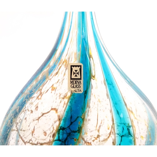 330 - A Mdina glass vase with blue stripe detail. Bears label. Approx. 8 1/2