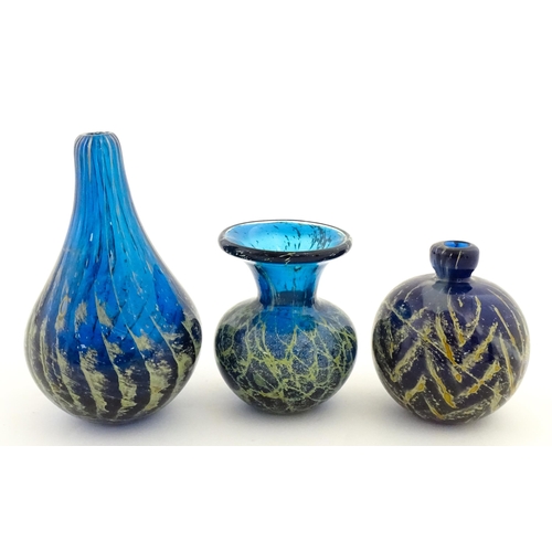 336 - Three Mdina glass vases to include a Roman pattern example. One signed Mdina under. Largest approx. ... 