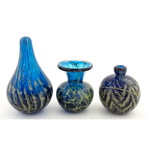 336 - Three Mdina glass vases to include a Roman pattern example. One signed Mdina under. Largest approx. ... 