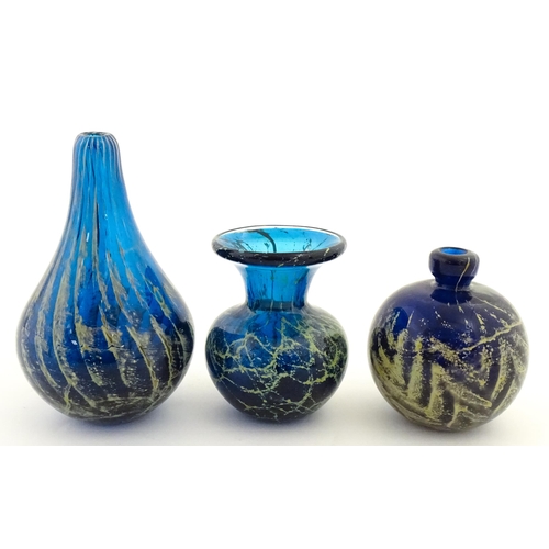 336 - Three Mdina glass vases to include a Roman pattern example. One signed Mdina under. Largest approx. ... 