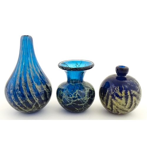 336 - Three Mdina glass vases to include a Roman pattern example. One signed Mdina under. Largest approx. ... 