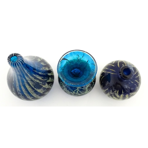 336 - Three Mdina glass vases to include a Roman pattern example. One signed Mdina under. Largest approx. ... 