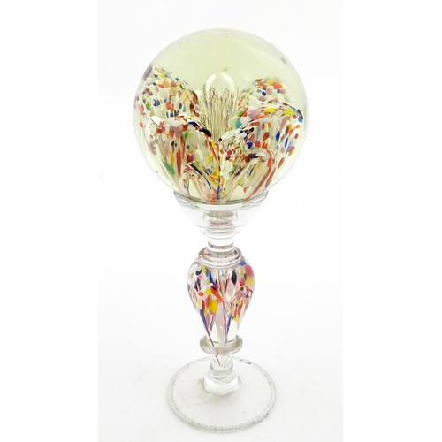337 - A glass pedestal paperweight / wig stand. Approx. 9 1/2