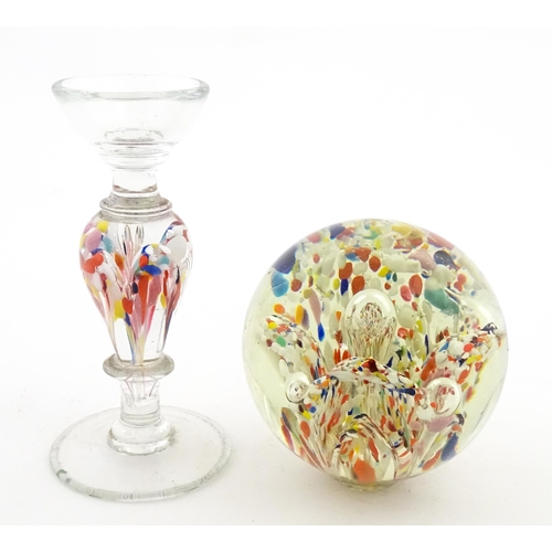 337 - A glass pedestal paperweight / wig stand. Approx. 9 1/2