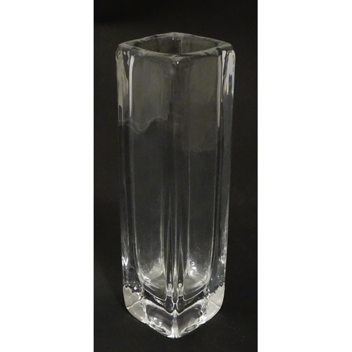 340 - A Swedish Orrefors glass vase of squared form. Signed under. Approx. 9