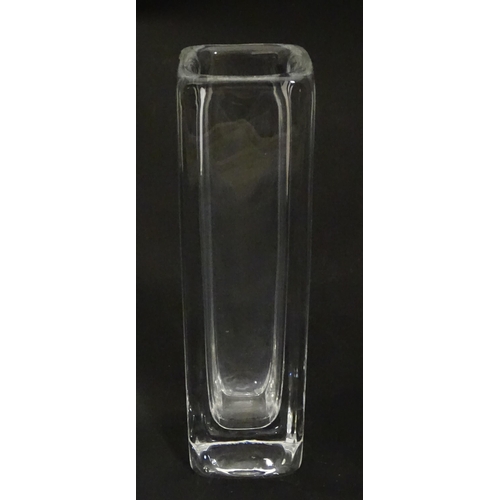 340 - A Swedish Orrefors glass vase of squared form. Signed under. Approx. 9