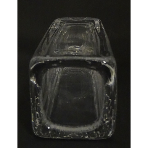340 - A Swedish Orrefors glass vase of squared form. Signed under. Approx. 9