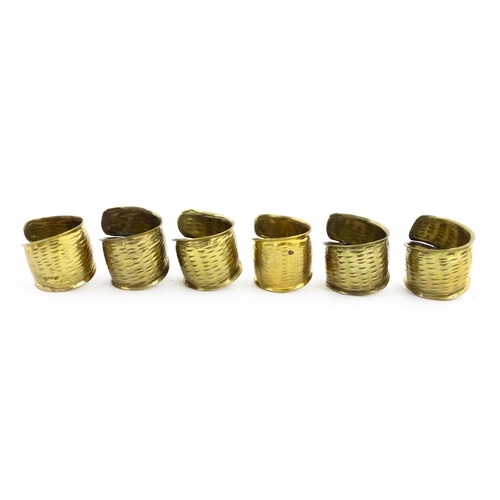 1095 - A set of six retro brass napkin rings. Together with six teaspoons with bamboo style detail. Spoons ... 