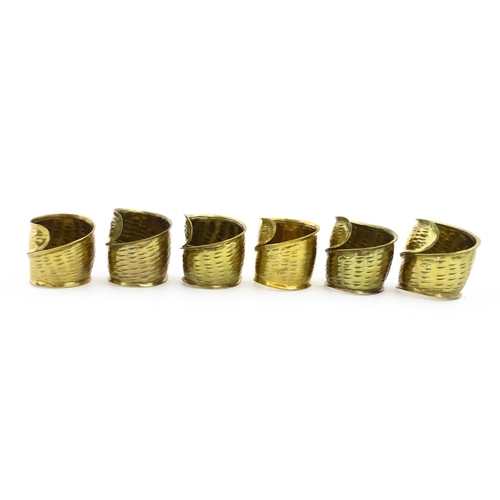 1095 - A set of six retro brass napkin rings. Together with six teaspoons with bamboo style detail. Spoons ... 