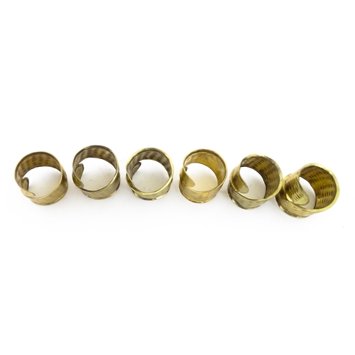1095 - A set of six retro brass napkin rings. Together with six teaspoons with bamboo style detail. Spoons ... 