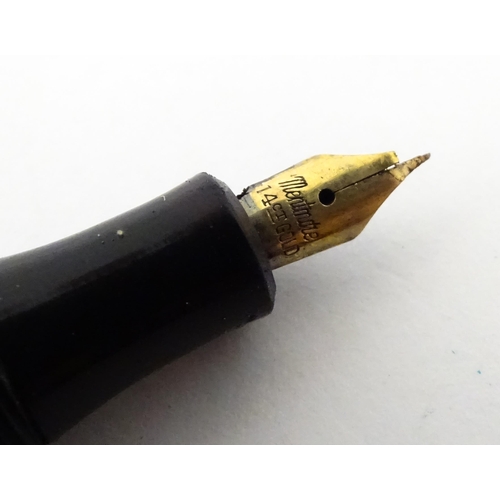 1140A - A Mentmore fountain pen with 14k gold nib and green celluloid finish. Together with a Bakelite prope... 
