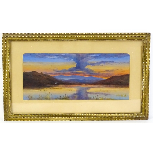 1743 - Late 19th / early 20th century, Watercolour and gouache, A loch landscape at sunset with ducks in fl... 