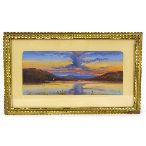 1743 - Late 19th / early 20th century, Watercolour and gouache, A loch landscape at sunset with ducks in fl... 