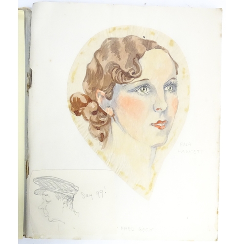 1863 - A 20thC artist's album of watercolours, pencil, ink and pastel drawings by Ivy Theresa Attwell (1898... 