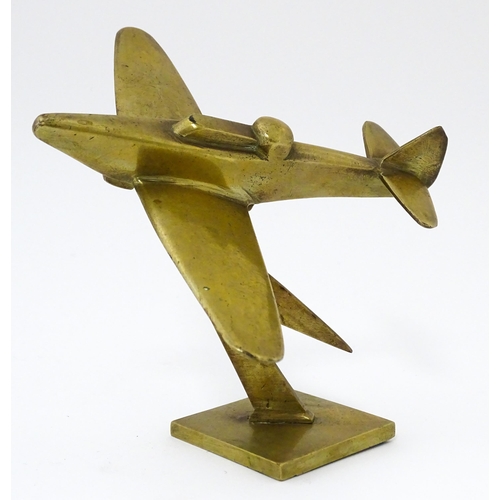 1189 - Militaria : a brass Trenchart desk model aeroplane formed as a Boulton Paul Defiant interceptor. Sup... 