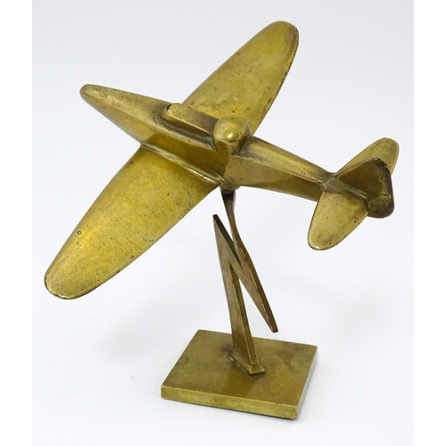 1189 - Militaria : a brass Trenchart desk model aeroplane formed as a Boulton Paul Defiant interceptor. Sup... 