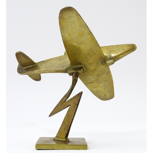 1189 - Militaria : a brass Trenchart desk model aeroplane formed as a Boulton Paul Defiant interceptor. Sup... 