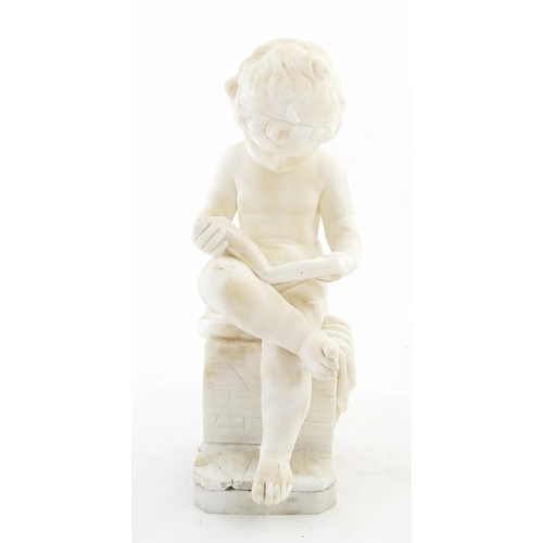 1224 - An Italian alabaster sculpture modelled as a seated child reading a book, after C. Ghilli. Approx. 1... 